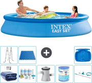 Piscina Rond Opblaasbar Easy Set - 305 x 61 cm - Blu - Inclusa Tenda Solare - Kit di Manutenzione - Pompaggio Piscina - Filtro - Set di Pulizia - Scale - Paviamento Piscina