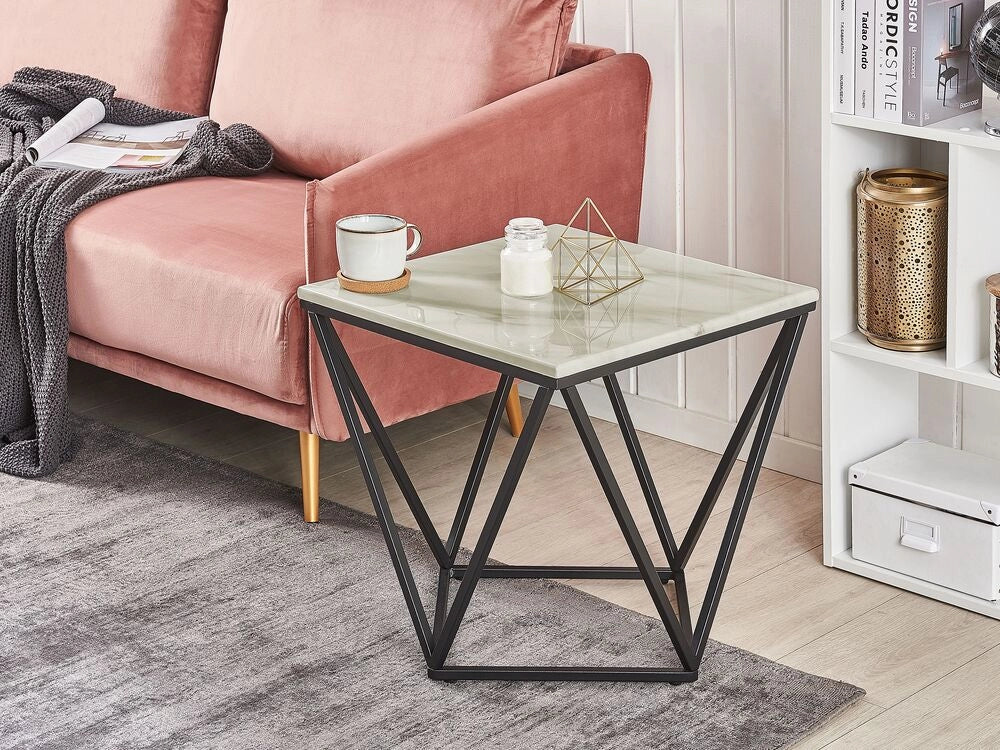 Tavolino da caffè colore beige nero 50 x 50 cm MDF effetto marmo soggiorno