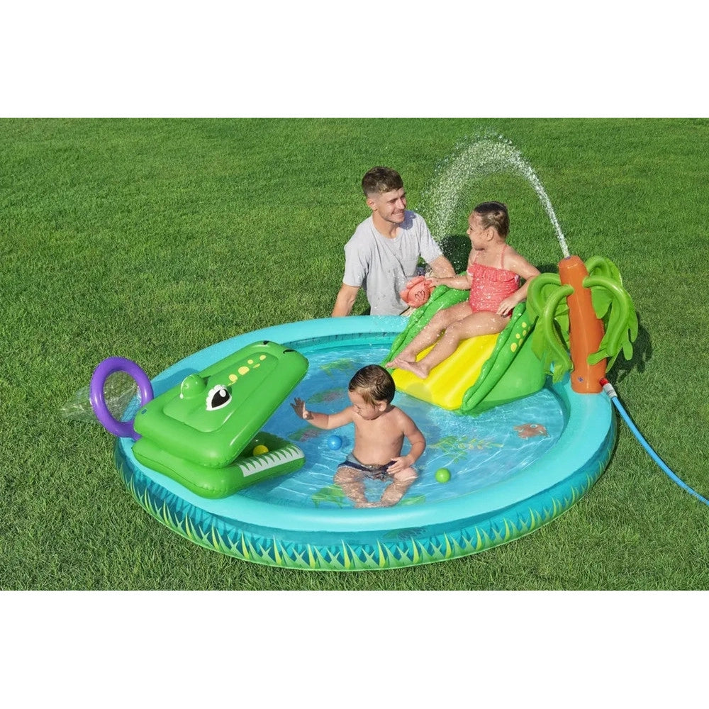 Trade Shop - Play Center Gonfiabile Crocodile Cove Piscinetta Per Bambini 224 X 181 X 72 Cm 53166 -