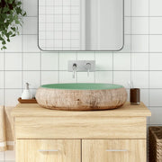Lavabo da Appoggio-Lavandino-Lavello Verde e Marrone Ovale 59x40x15 cm Ceramica