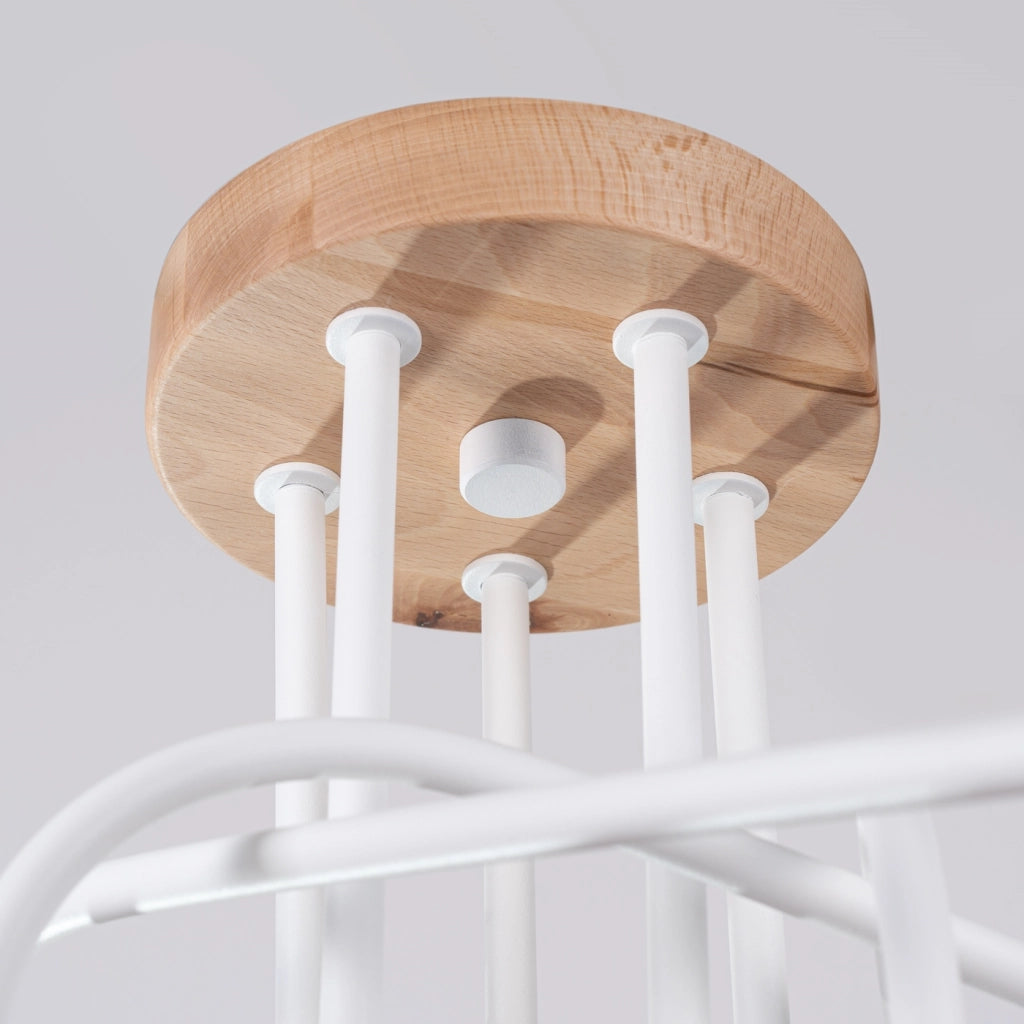 Lampada da soffitto a LED Ember Peach Puff a 5 luci, acciaio bianco e legno naturale