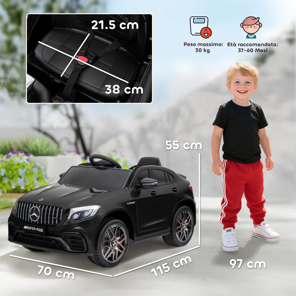 Macchina Elettrica per Bambini 3-5 Anni Mercedes con Cintura di Sicurezza e Telecomando, Nero