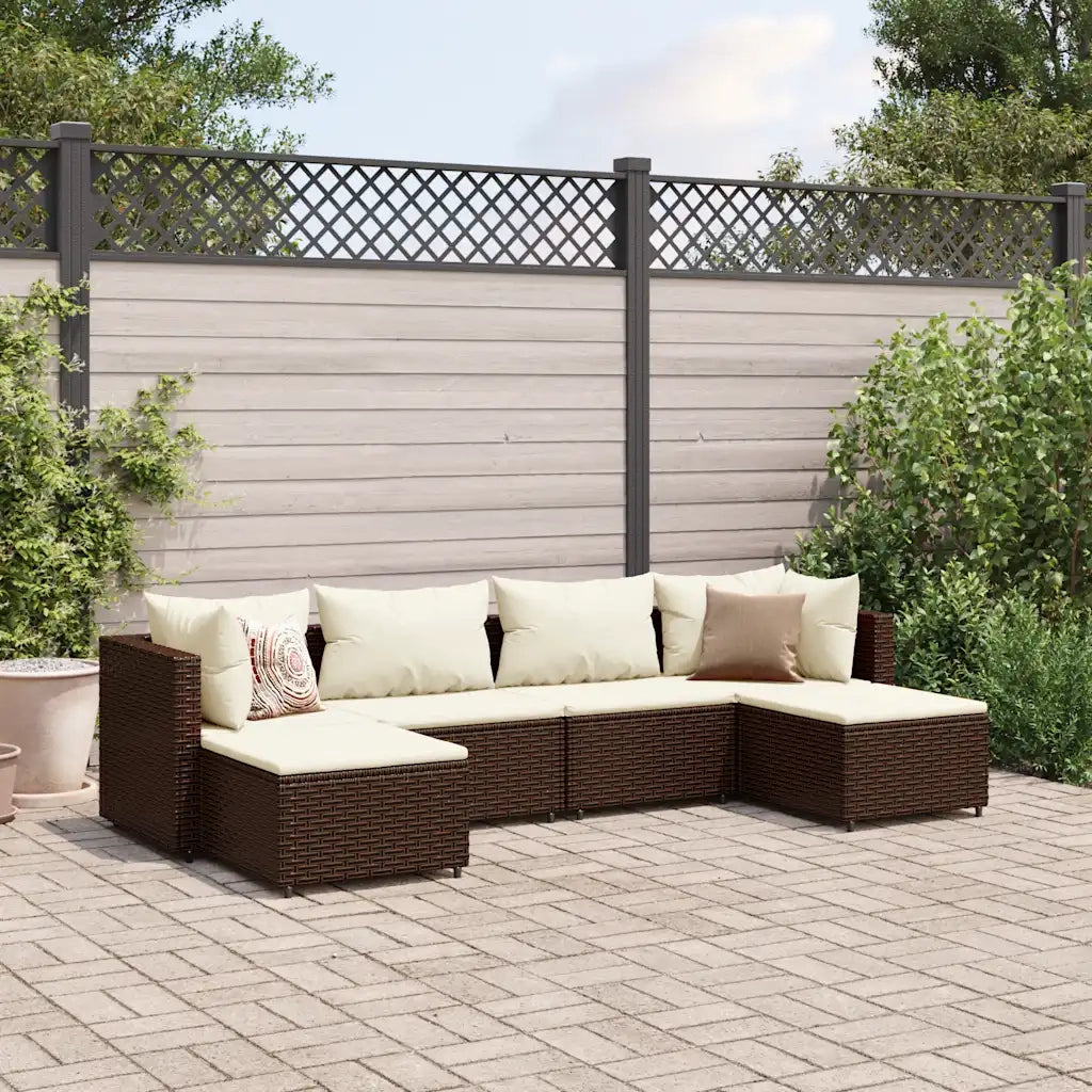 Set Mobili da Giardino 6pz | Set Salotto da Giardino con Cuscini in Polyrattan Marrone