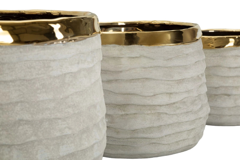 Cachepot Lima Alti Tris Ø23x17,5 cm in Ceramica Grigio e Oro