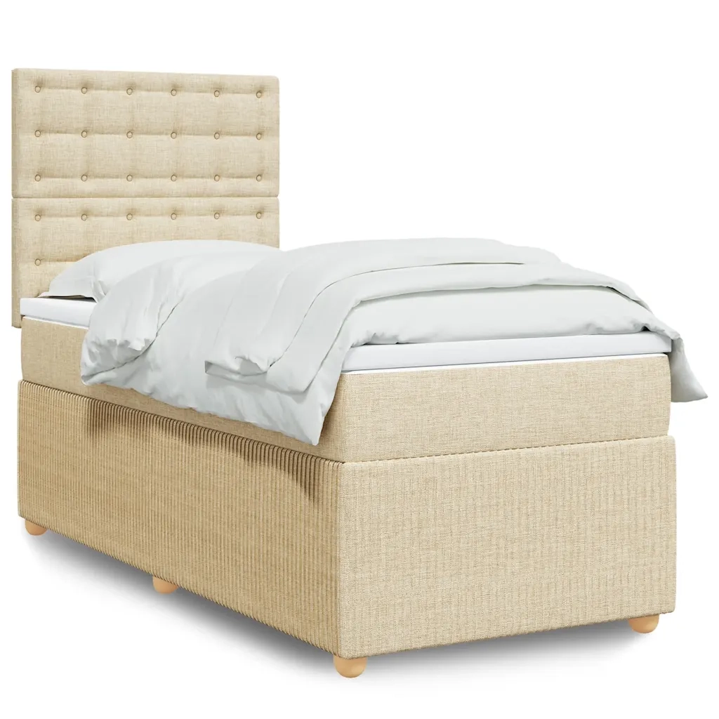 Giroletto a Molle con Materasso Crema 90x190 cm in Tessuto