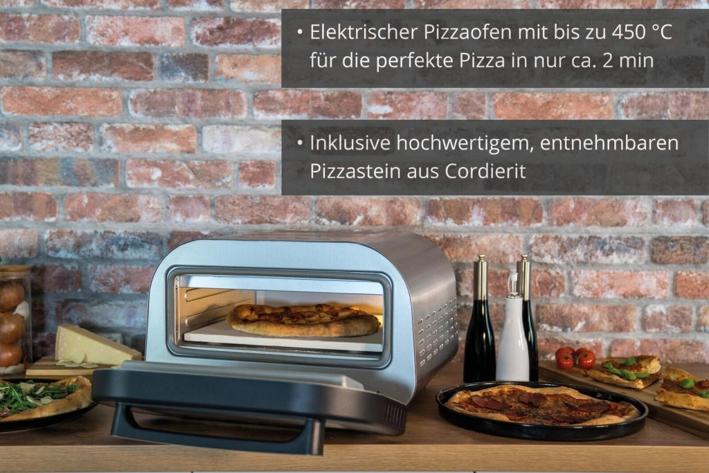 Unold 68816 Luigi Forno per Pizza elettrico 1700W pietra refrattaria cordierite 450°C controllo digitale colore Argento