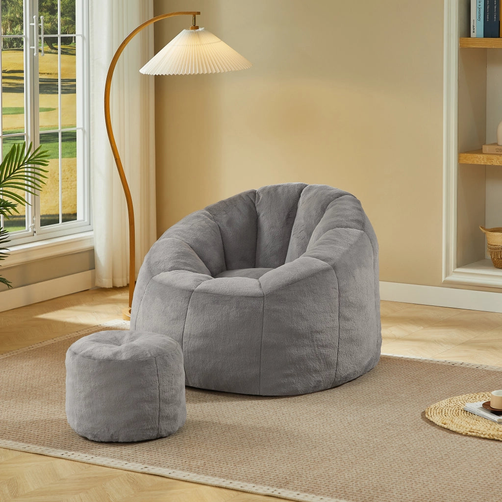 POLTRONA Sacco a Fiore con Poggiapiedi 105x105x70 cm Grigio