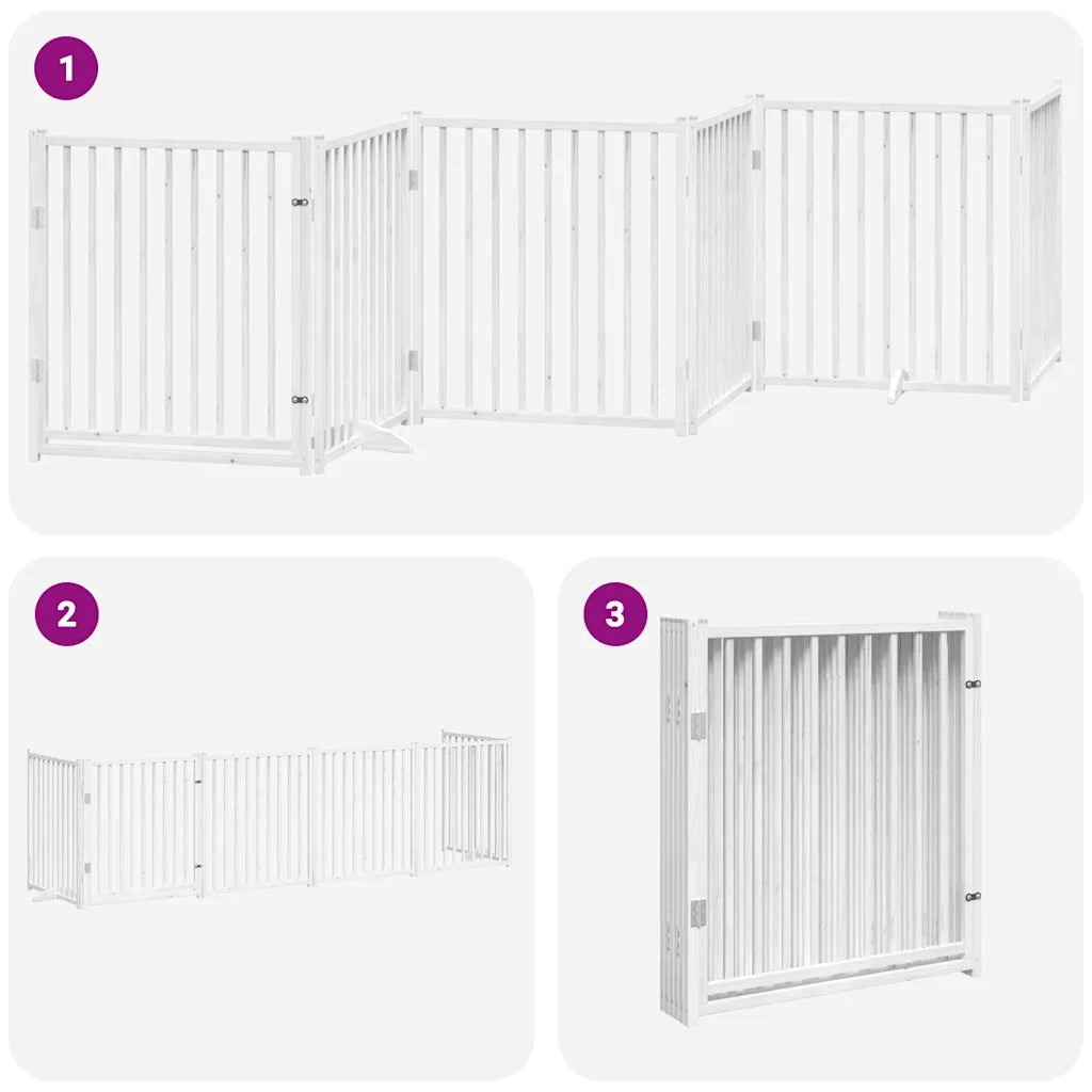 vidaXL Cancello Cani Porta Pieghevole Bianco 6 Pannelli 480 cm Pioppo