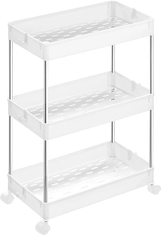 Carrello spaziale con ruote per bagno, cucina e ufficio - 3 livelli, 40 x 22 x 60 cm, bianco