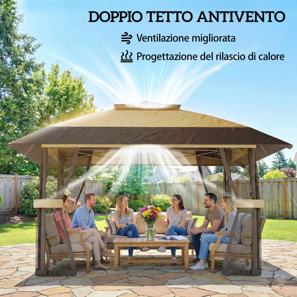 Gazebo Pieghevole 4x4 m con Zanzariere ¨C zephmum ¨C Cachi e Marrone