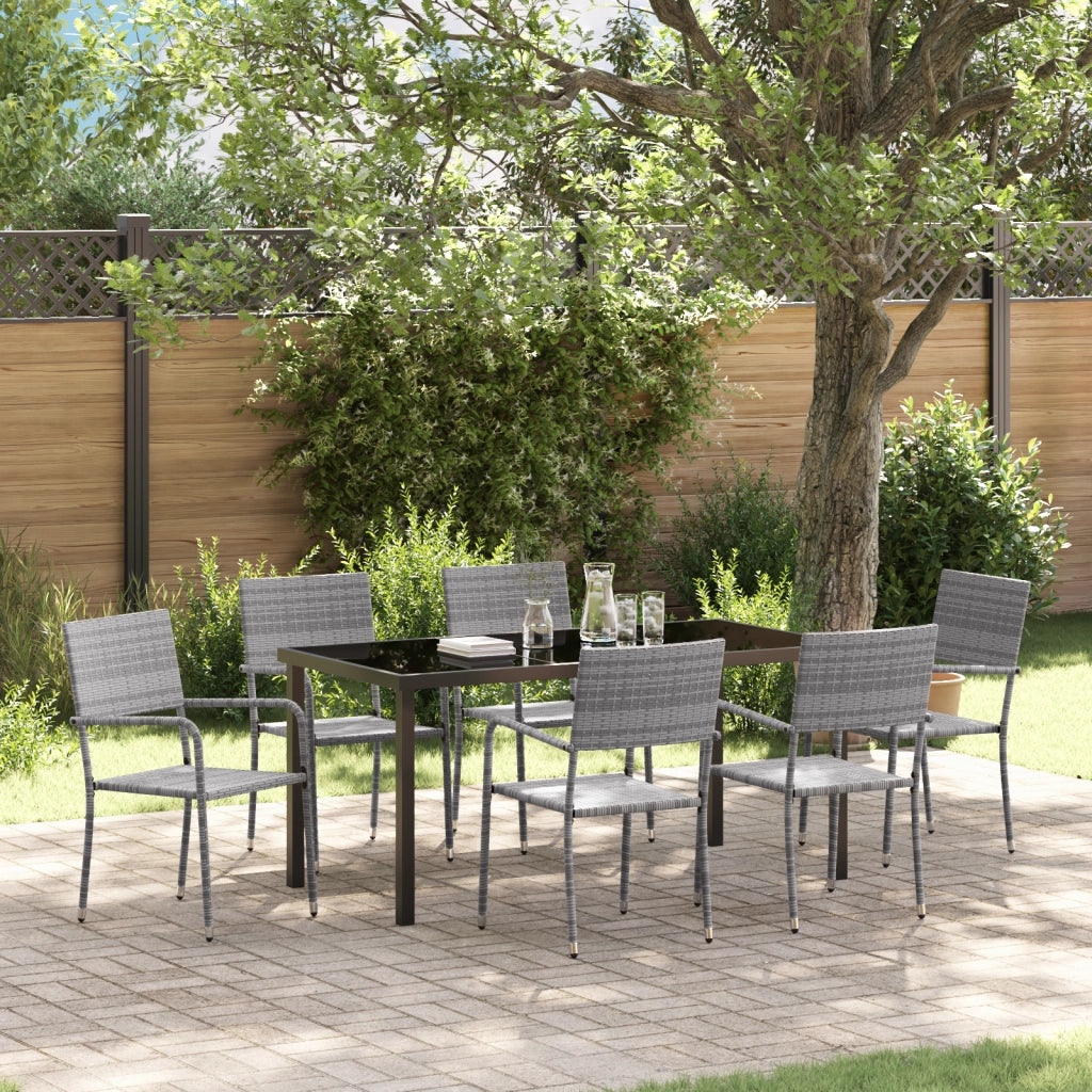 Set da Pranzo da Giardino 7 Pezzi Grigio in Polyrattan