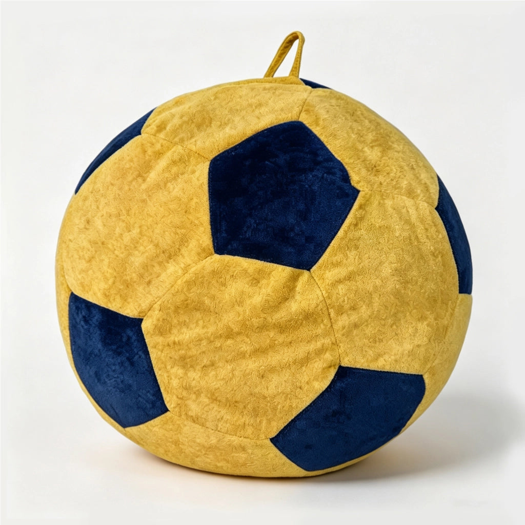 Poltrona pouf rotonda - con imbottitura in schiuma a granuli - in flanella - blu e giallo