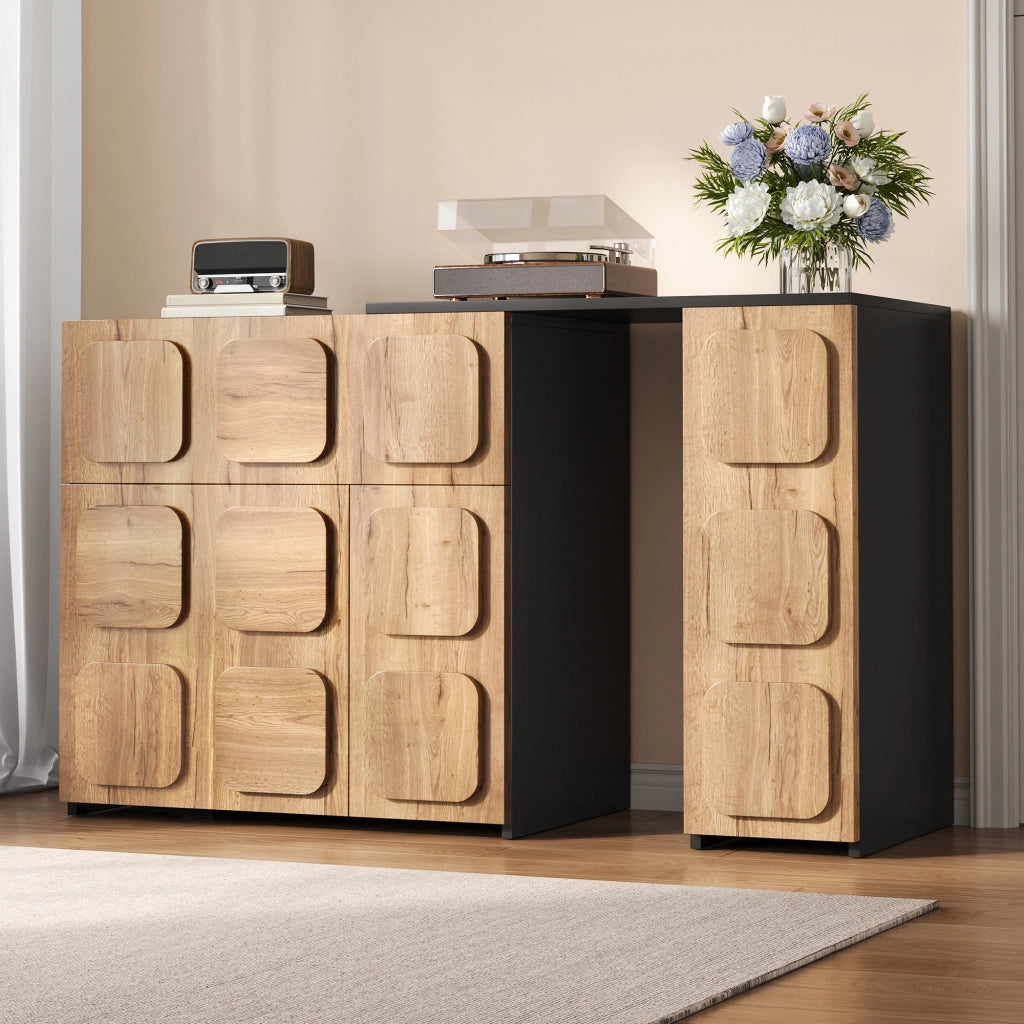 Credenza modulare con cassetti e vani; Push-to-Open per soggiorno in legno naturale