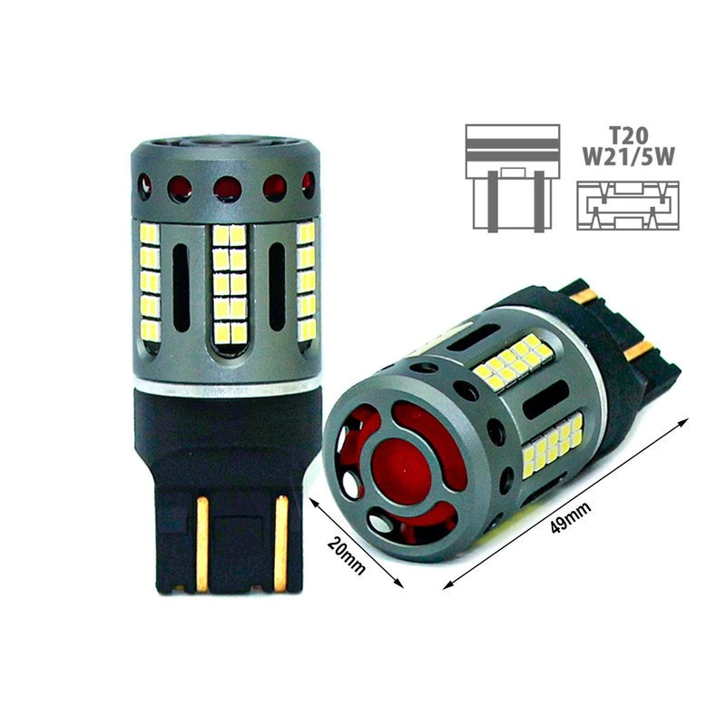 Lampada Led 7443 CK T20 W21/5W 100% Canbus 12V 21/5W Effettiva Bianco 6000K Con Ventola In Testa