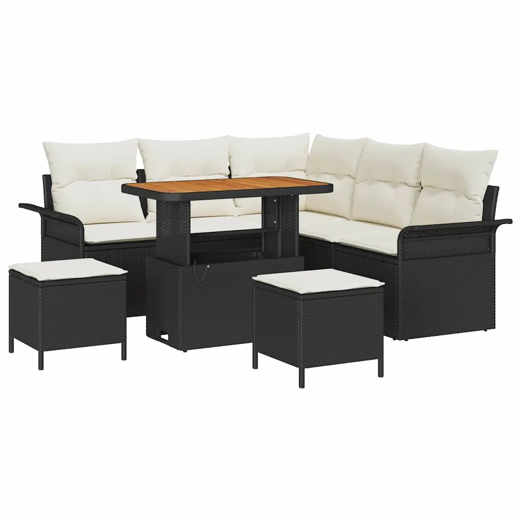 Set Divano da Giardino con cuscino 8 pcs Nero polyrattan