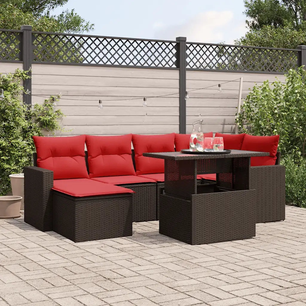 Set Divani da Giardino 7 pz con Cuscini Marrone in Polyrattan 3267424