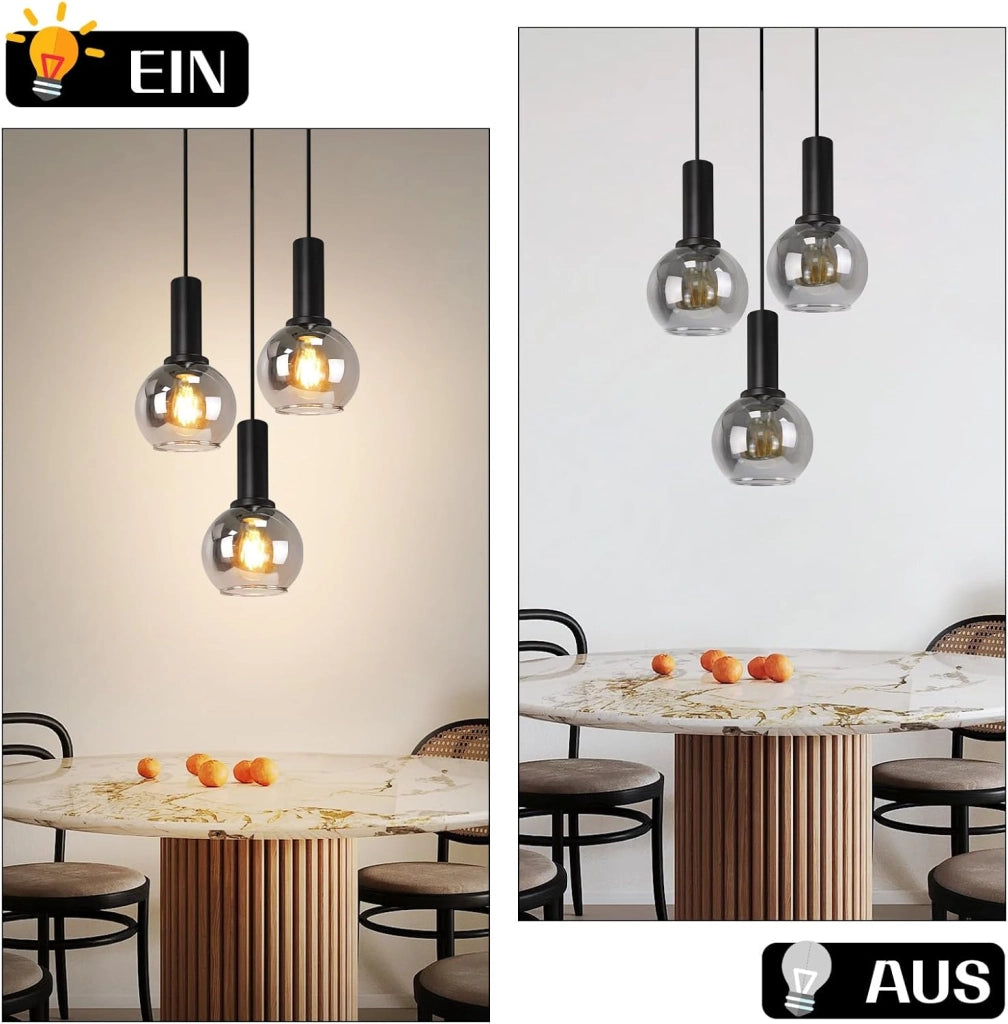 Lampada a sospensione ZMH da sala da pranzo a 3 fiamme E27 lampada a sospensione retr¨° in vetro camera da letto bar
