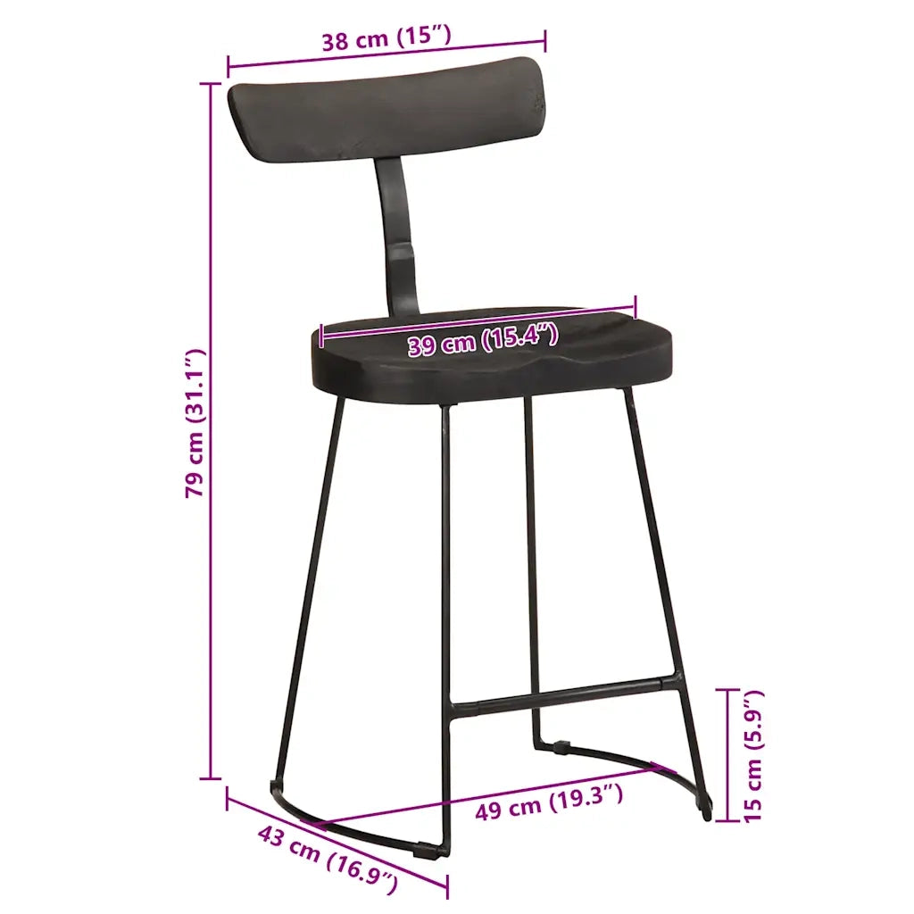 vidaXL Sgabelli da Bar 2 pz Neri 49x43x79 cm Legno Massello di Mango