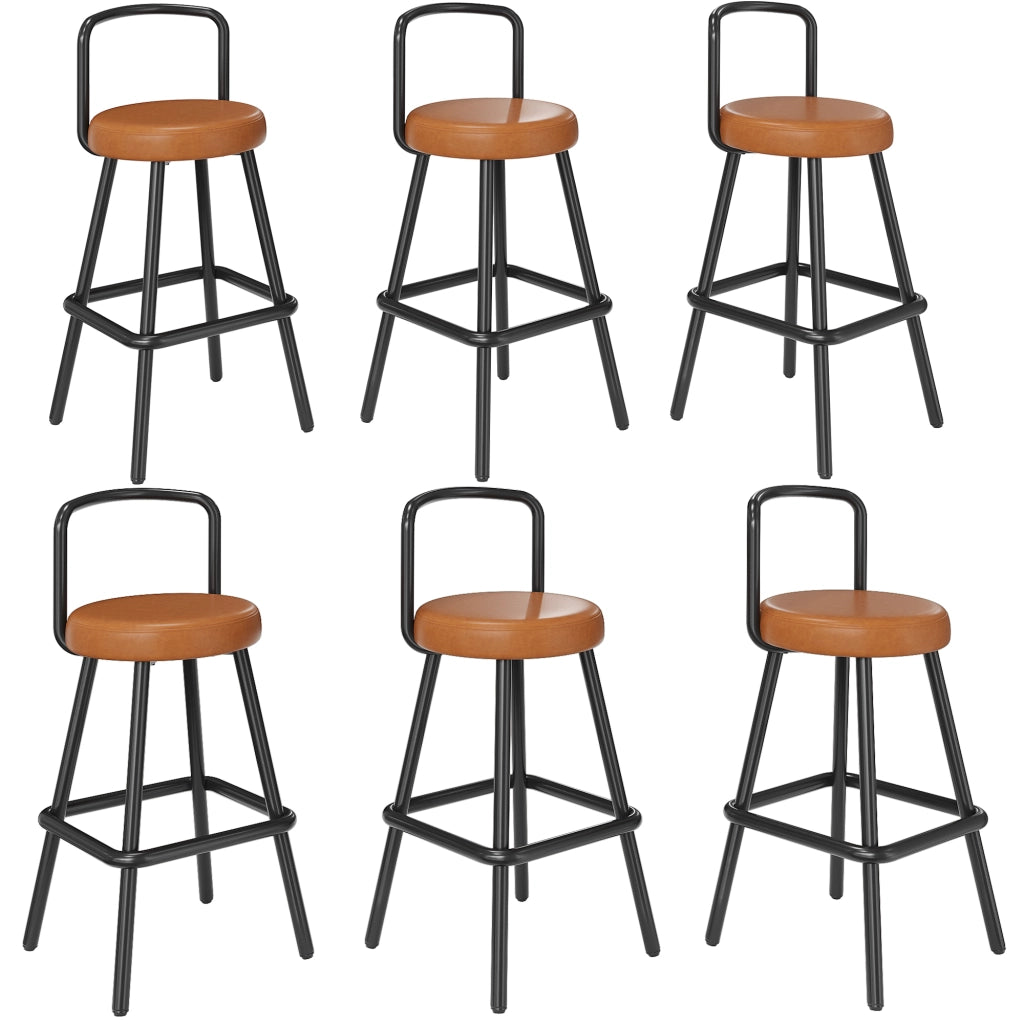 Sgabello da bar con schienale ergonomico e poggiapiedi, in pelle PU e metallo, Marrone