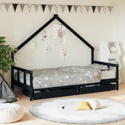 Giroletto Bambini con Cassetti-Struttura Letto Bambini Nero 90x200cm Massello di Pino 203580