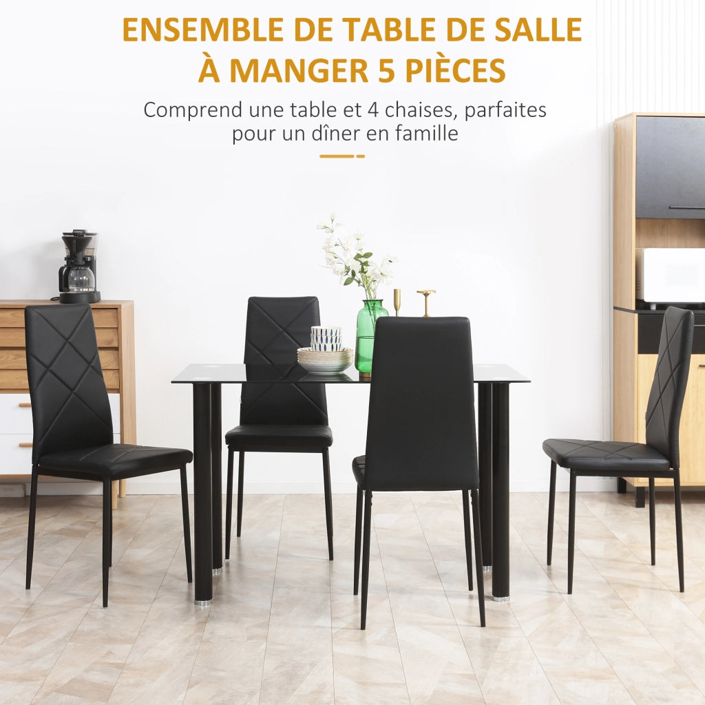 Tavolo da pranzo con sedie ¨C zephmum ¨C nero vetro temperato acciaio 4 pezzi