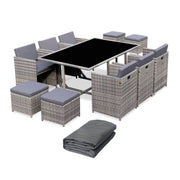 Set tavolo da giardino in resina con 10 poltrone + copertura