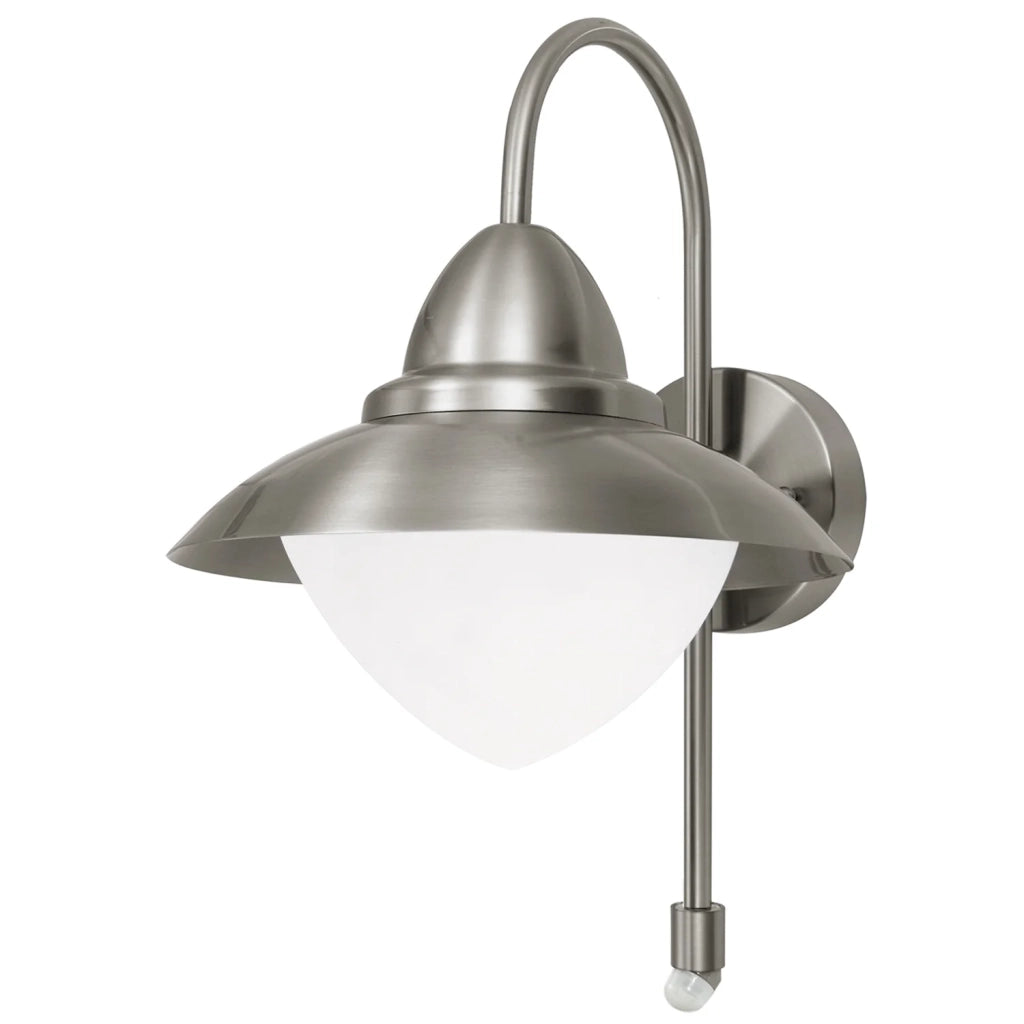 Applique Esterno Contemporanea Sidney Acciaio Argento Vetro Bianco 1 Luce E27
