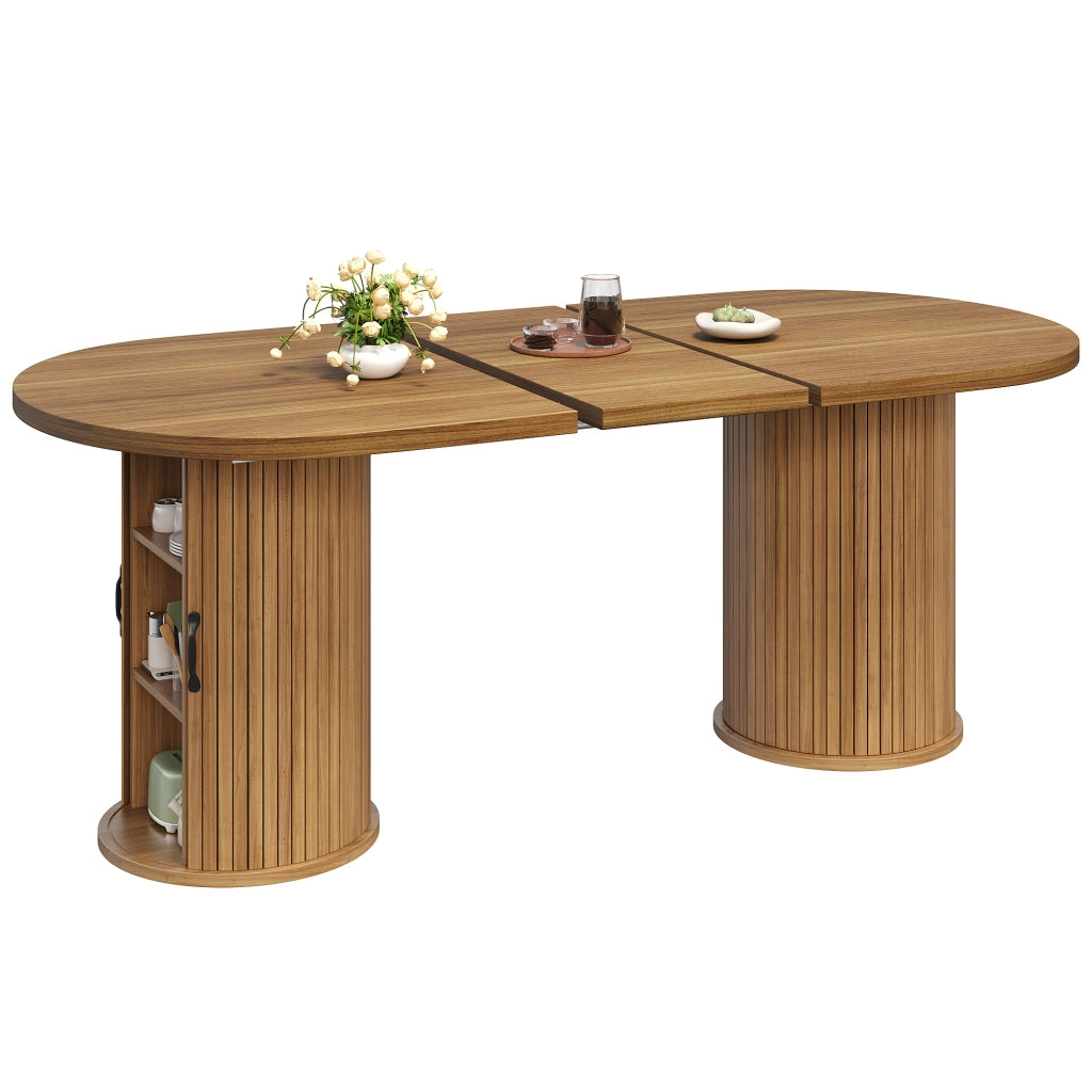 Tavolo da pranzo allungabile con vano contenitore - in MDF - 150×80×75 cm - marrone scuro