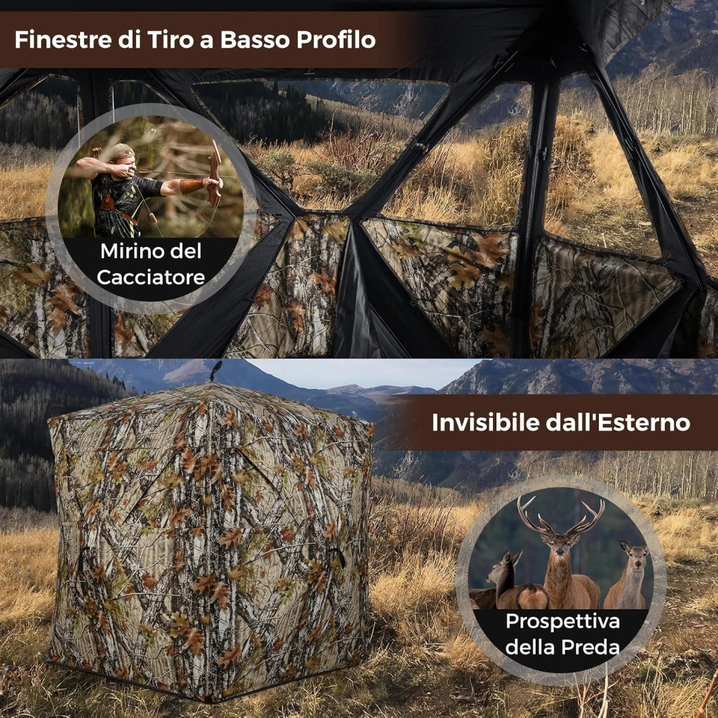 Tenda da Caccia per 2 Persone, Tenda Pop-Up Camouflage con Finestre Scorrevoli Silenziose, Pannelli di Sicurezza e Borsa per Il Trasporto, 140 x 140 x 170 cm