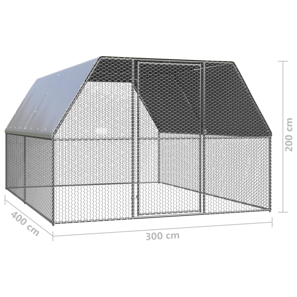 Pollaio da esterno 3 x 4 x 2 m acciaio zincato tetto in PE 02_0001694