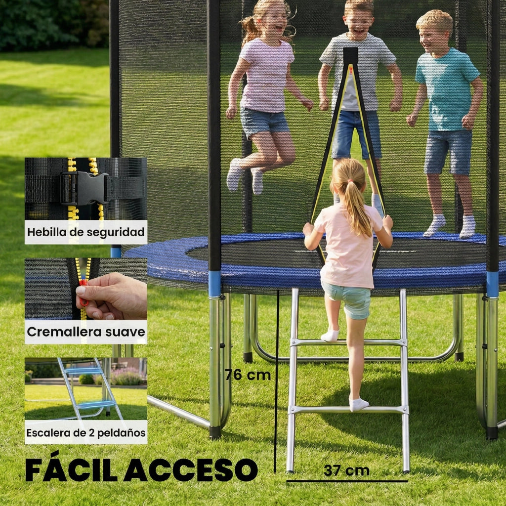 Trampolino Elastico da Giardino ?305 cm ¨C Xylo ¨C con Rete di Sicurezza Scala e Protezione Molle Blu