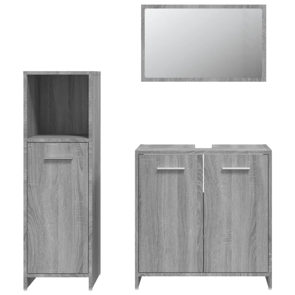 Set Mobili da Bagno | Armadio da bagno 3 pz Grigio Sonoma in Legno Multistrato