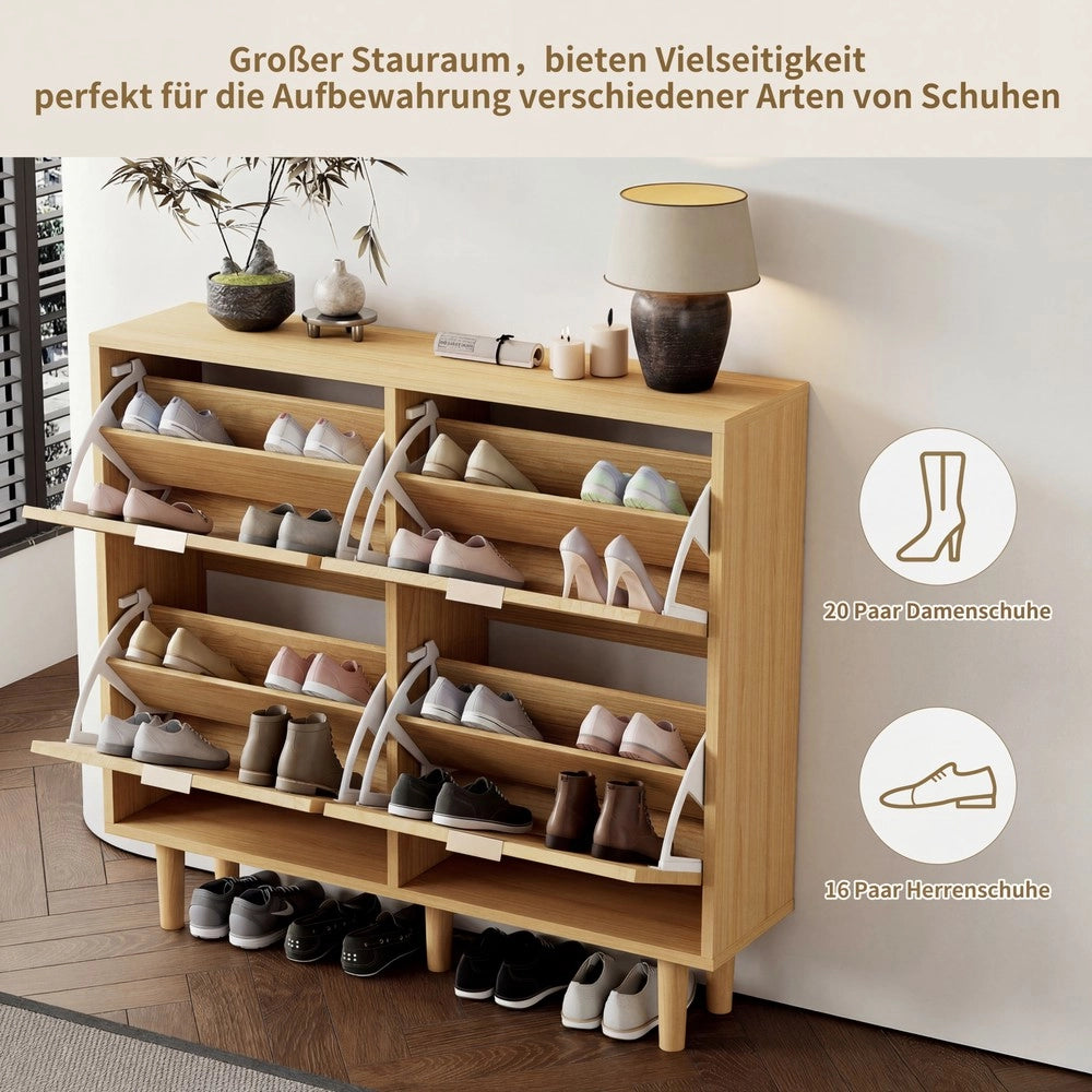 Scarpiera con 4 Ante Ribaltabili in Rattan ¨C MINIMAL ¨C Legno, Metallo, 100x25x90 cm