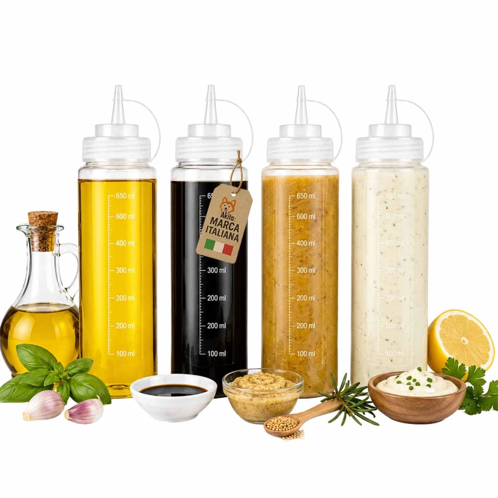 Akitaink Set 4 Bottiglie Squeeze per Salse 650 ml Dosatrici