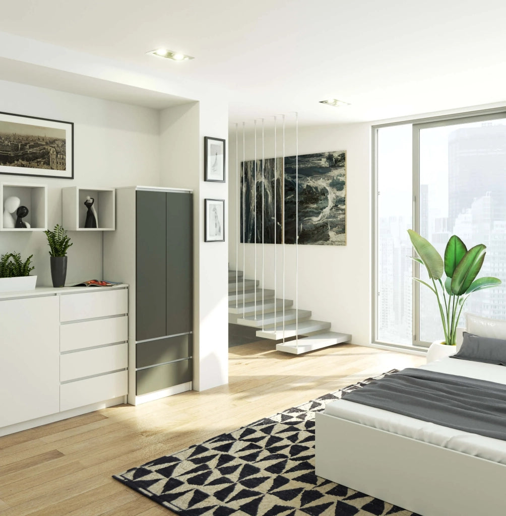 Armadio AKORD S60 Bianca 60 cm 2 ante 2 cassetti inserto frontale Grigio Grafite 60x51x180 cm