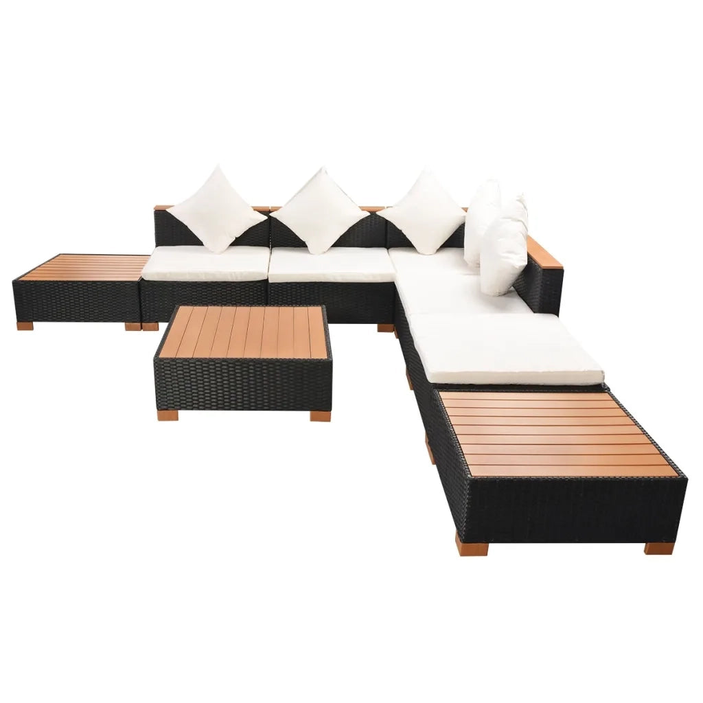 Set Divani da Giardino 8 pz con Cuscini in Polyrattan Nero 42756