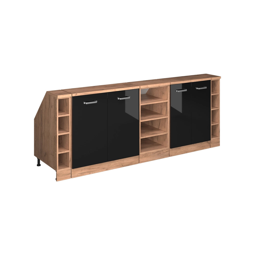 Set di mobili sottotetto Rion Nero lucido/Rovere dorato 210 cm Set di 5 carcasse armadio profondità 60 cm Vicco