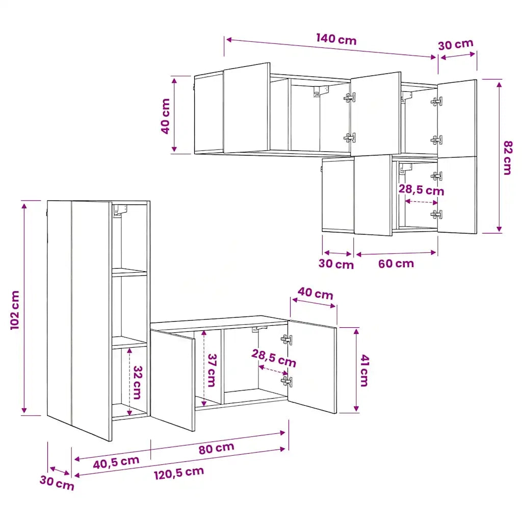 Unit¨¤ TV da Parete 5 pz | Armadietto TV | Mobile Porta TV Rovere Nero Legno multistrato