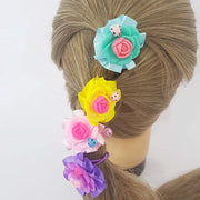Trade Shop - Set 4 Pezzi Codini Codino Fiori Colorati Elastici Bambina Ragazza Capelli Coda -