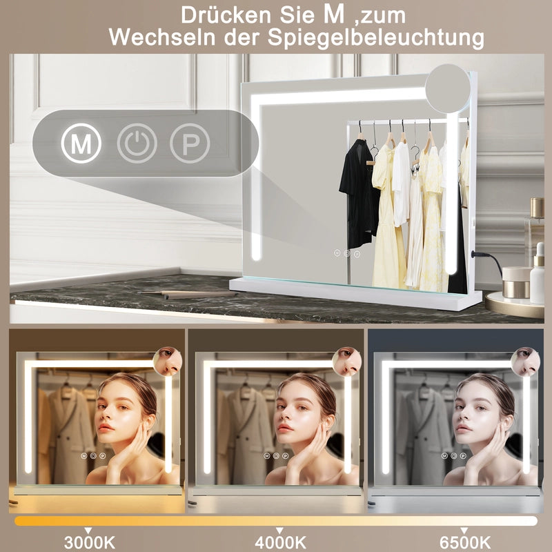ZMH Specchio per il trucco con luce 80x60cm specchio da toeletta con luce LED touch dimmerabile specchio da trucco