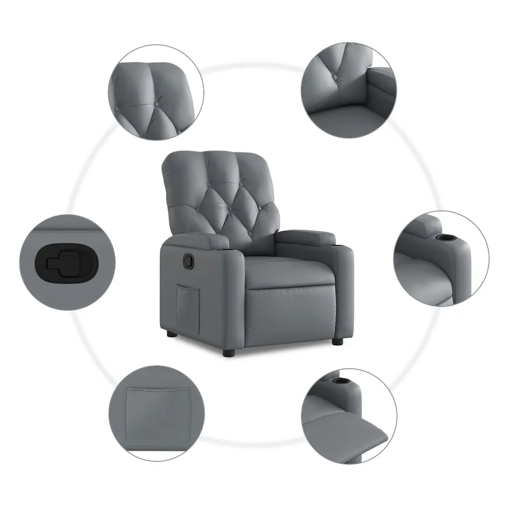 Divano Sedia-Poltrona Reclinabile Grigia in Similpelle 987447