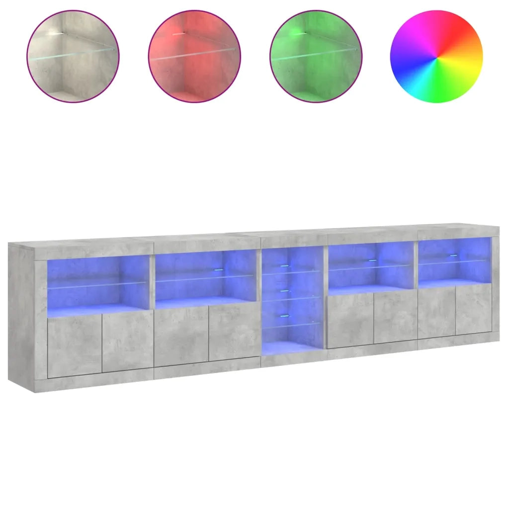 Credenza | Madia | Buffet da pranzo | Armadio da pranzo con Luci LED Grigio Cemento 283x37x67 cm