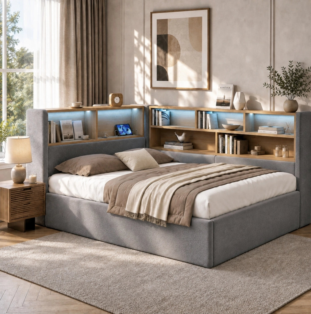 Letto da giorno 140x200 cm grigio in velluto - vano idraulico