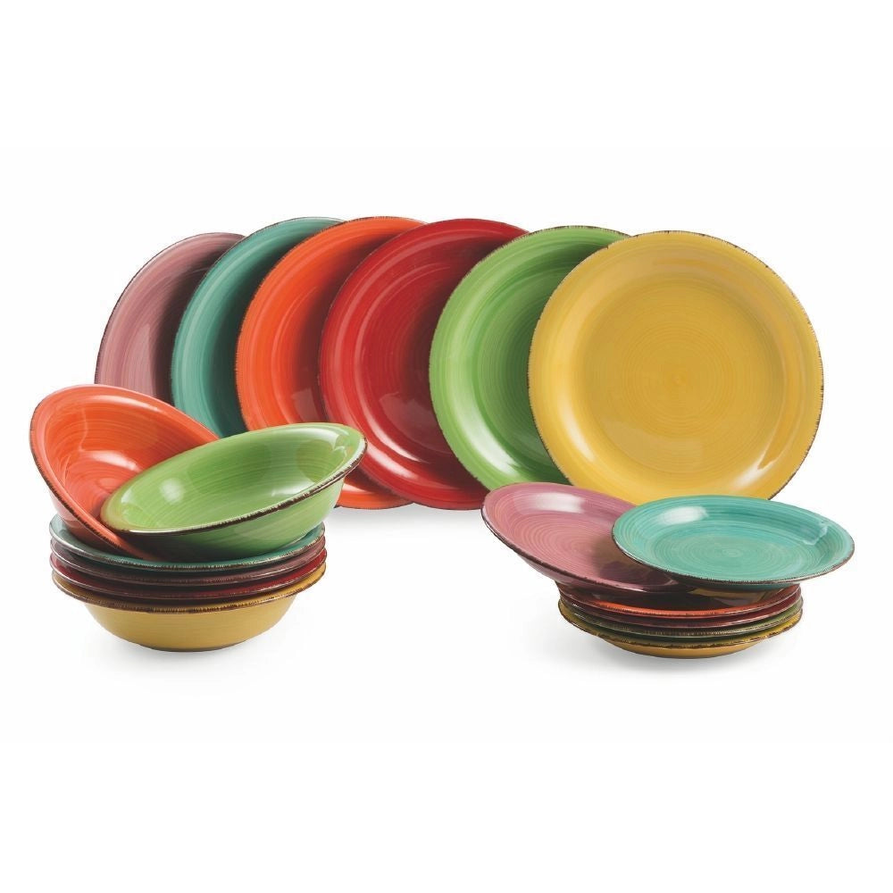 VDE TIVOLI 1996 5971740 Baita Servizio Tavola 18 Pezzi in Gres Dipinto a Mano 6 Posti Tavola Piatti Piani 27 cm Fondi 21 cm Frutta 19 cm colore Multicolore