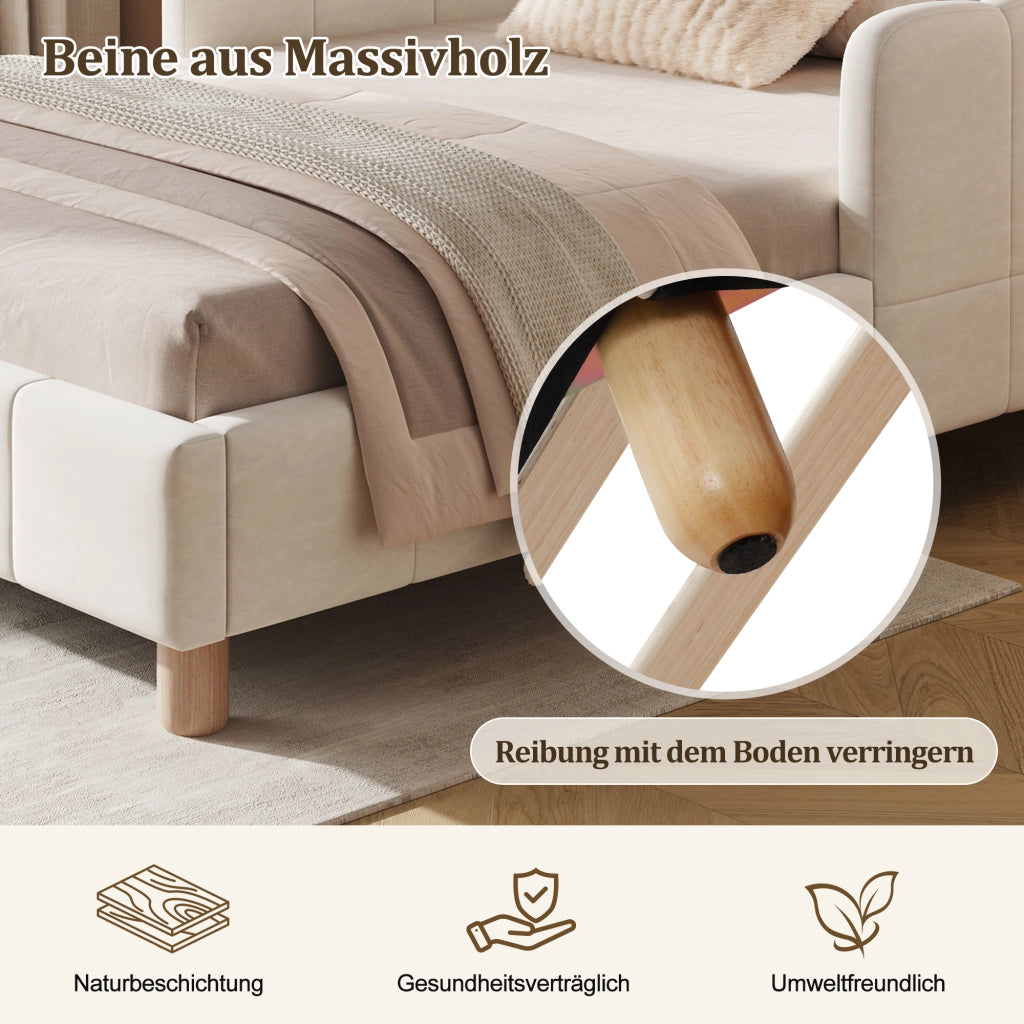 LETTO singolo 90x200 cm in velluto beige con testiera inclinata