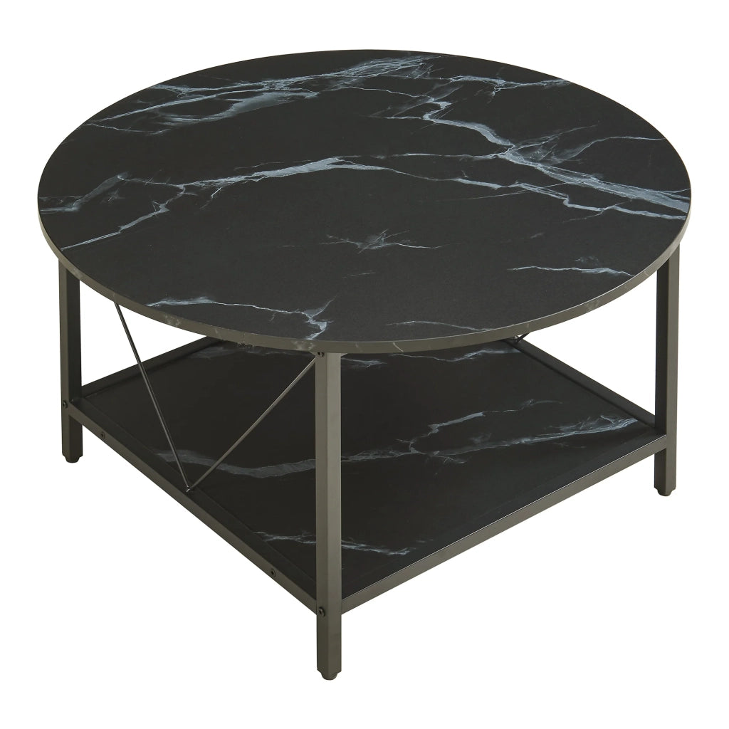 Tavolino/consolle/tavolino laterale diametro 80x46 cm effetto marmo nero 03_0010790