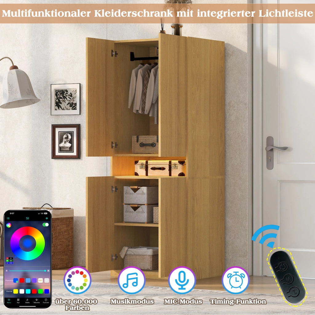 Armadio con vano LED e ampio spazio interno in MDF color legno 70 × 55 × 180 cm
