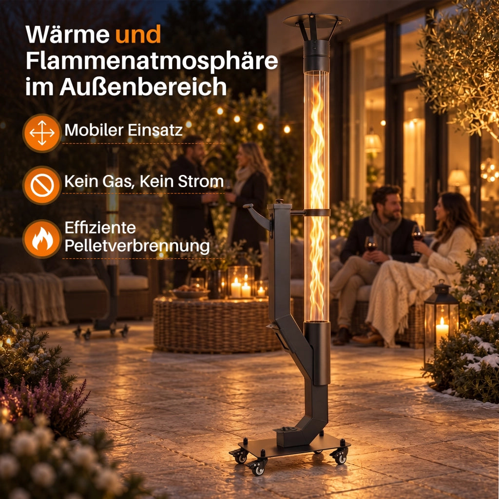 ZMH Riscaldatore da esterno a pellet da terrazza 5-6KW altezza 167cm tubo in vetro borosilicato con ruote girevoli