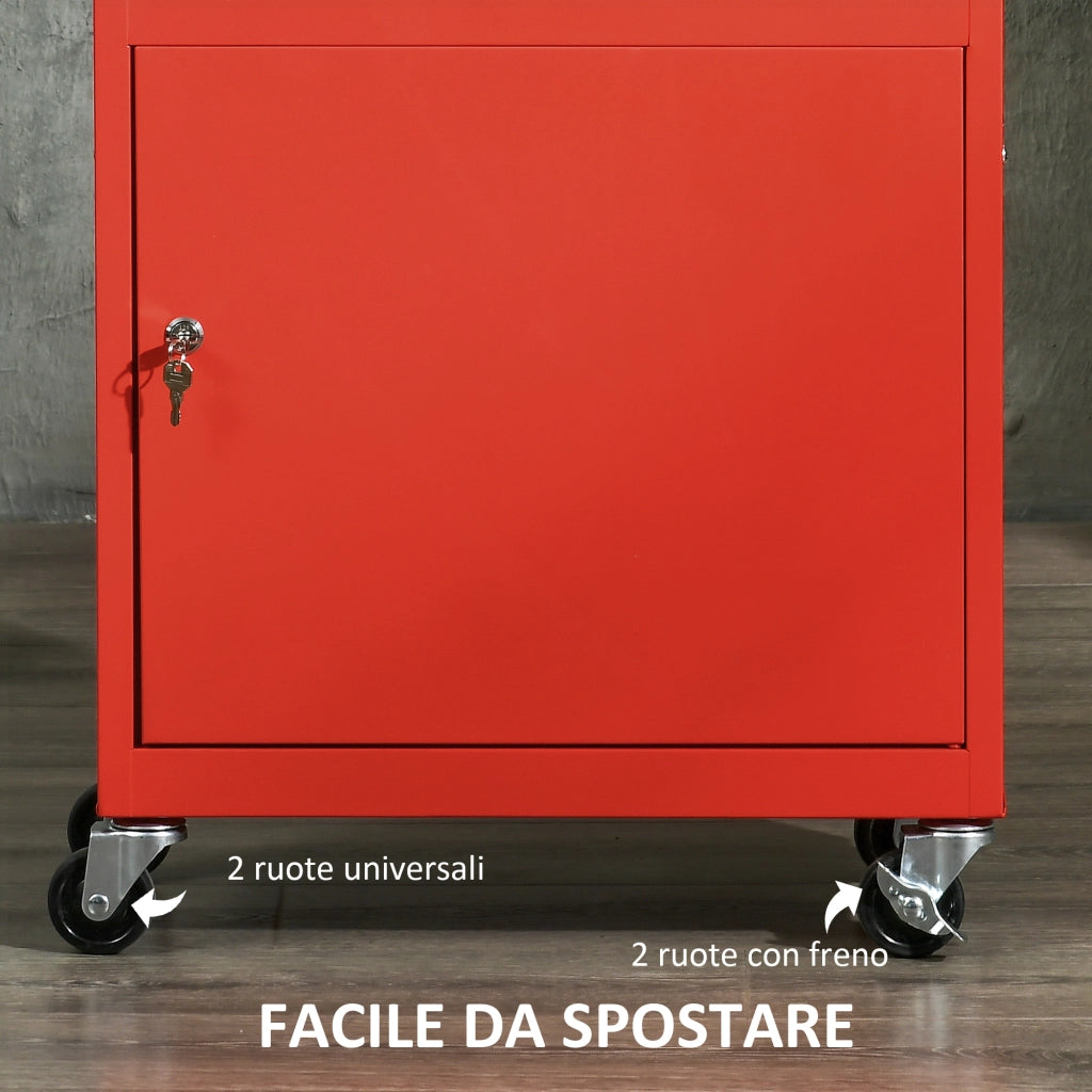 Carrello Attrezzi 2 in 1 con Cassetta e Armadietto ¨C Zephmum ¨C Acciaio Rosso