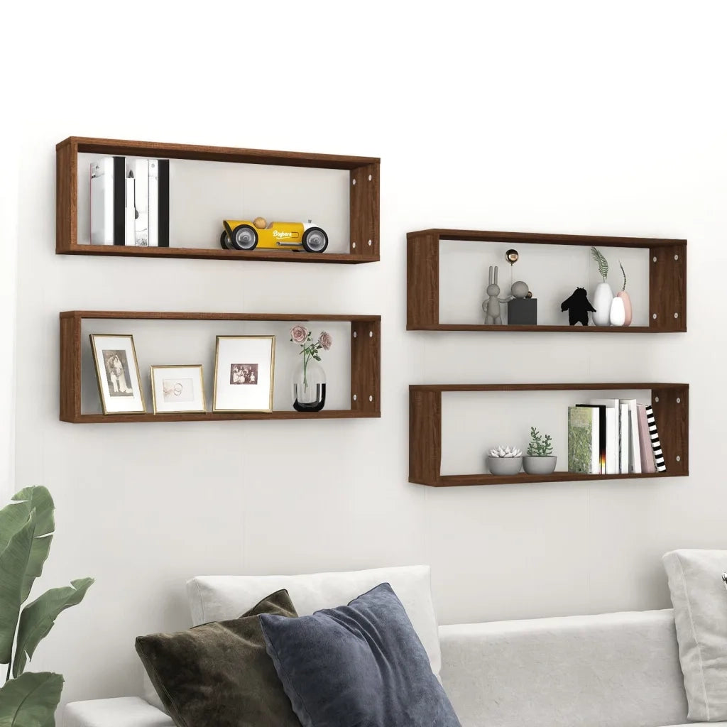 Mensole Muro | Mensola a parete Cubo 4 Rovere Marrone 80x15x26,5 Legno Multistrato